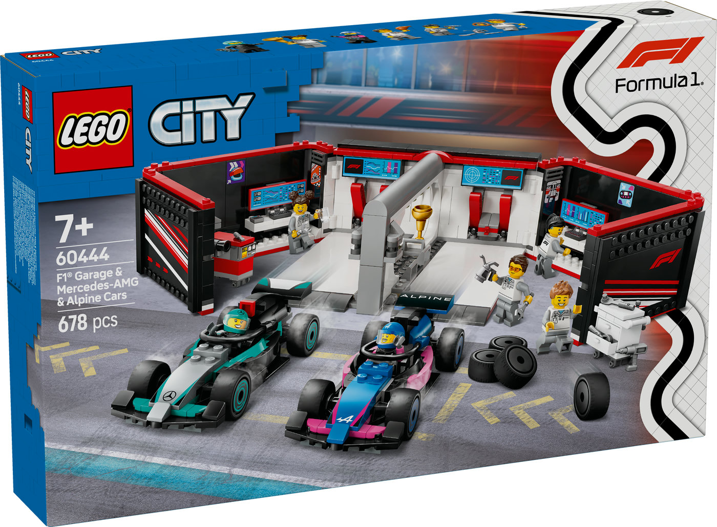 LEGO® City F1® garažas ir Mercedes-AMG bei Alpine automobiliai 60444