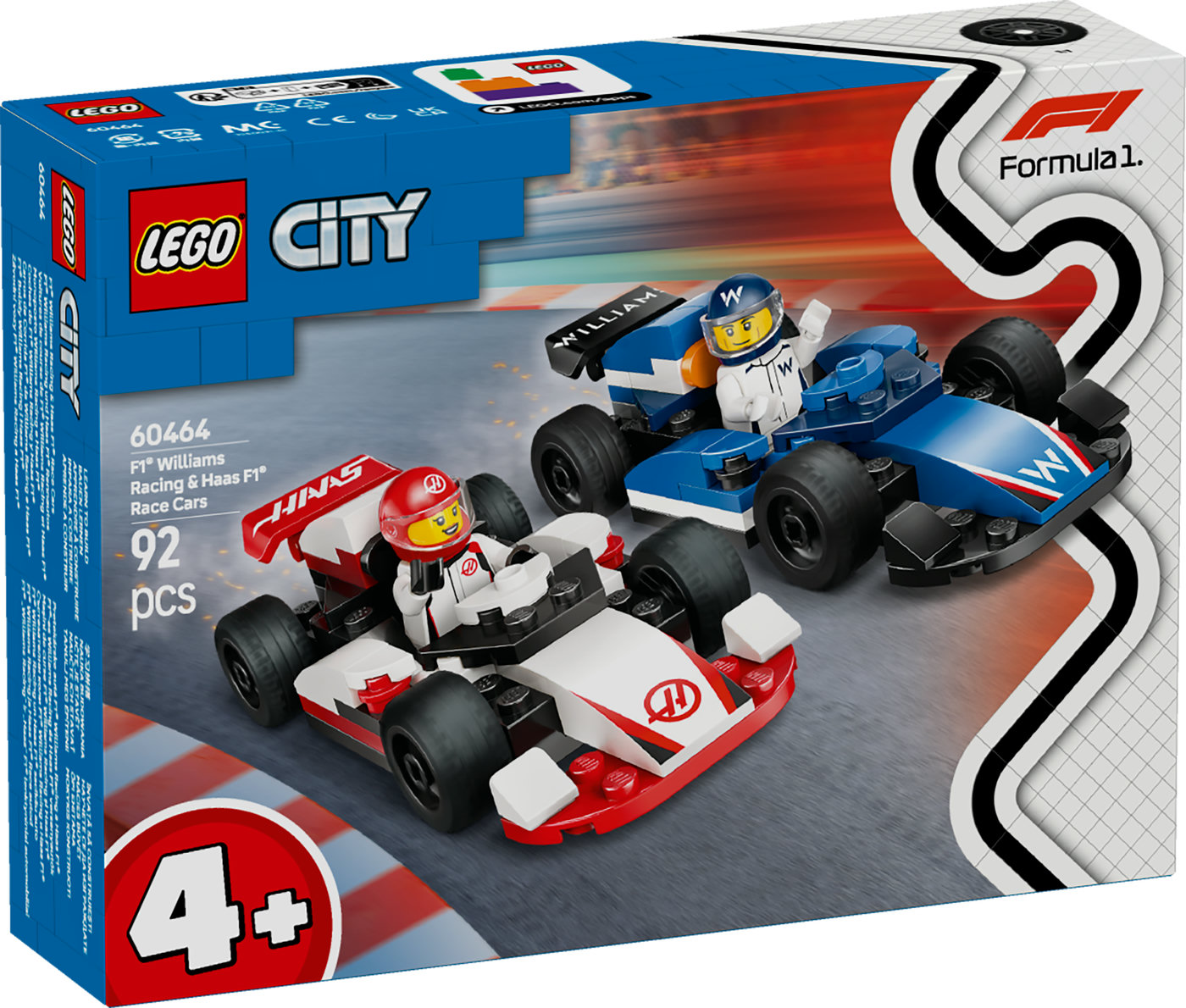 LEGO® City F1® „Williams Racing“ ir „Haas“ F1® lenktyniniai automobiliai 60464