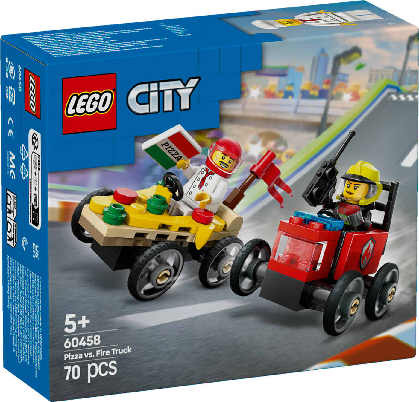 LEGO® City Picų išvežiojimo ir ugniagesių lenktyninių automobilių pakuotė 60458