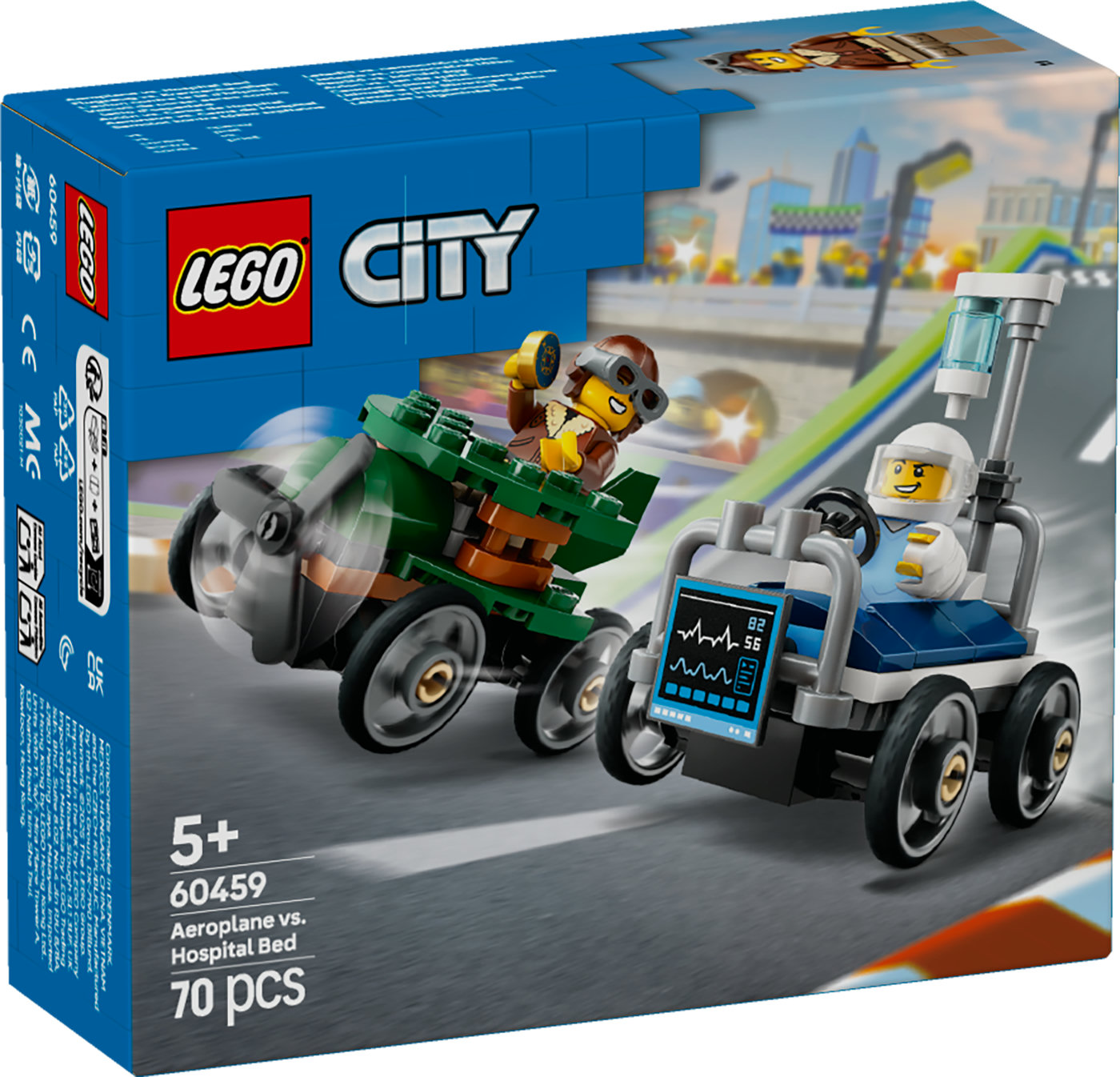 LEGO® City Lėktuvo ir ligoninės lovos lenktyninių automobilių pakuotė 60459