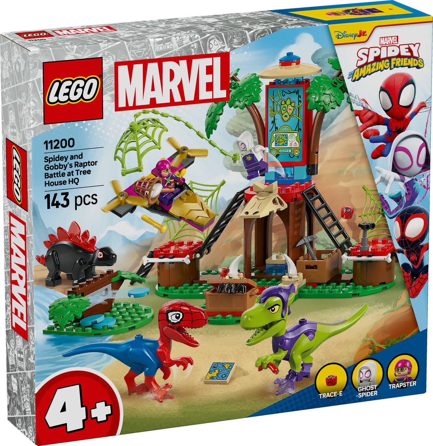 LEGO® Marvel Spidey And His Amazing Friends Voriuko ir Gobio velociraptoriaus kova namelio medyje būstinėje 11200