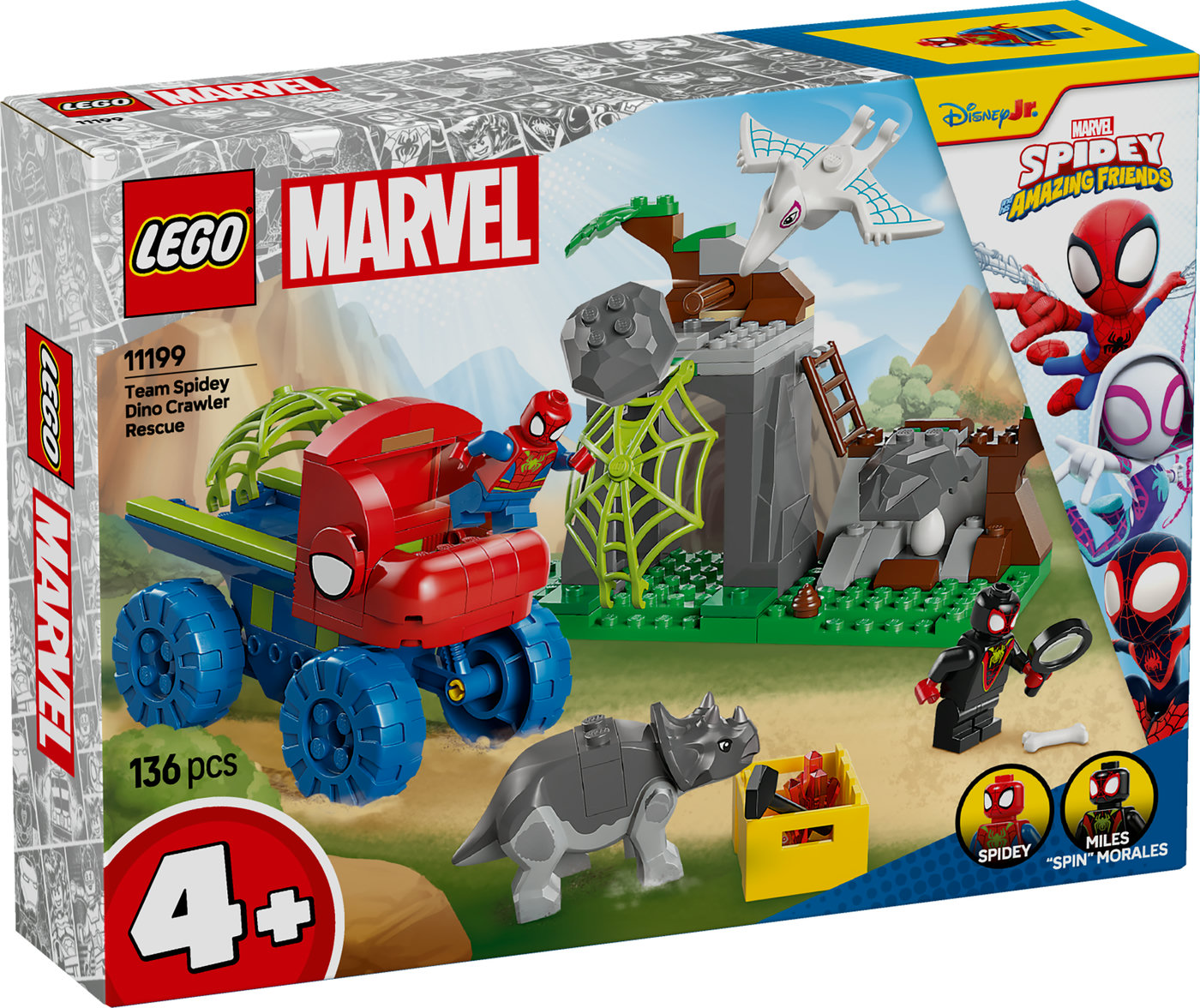 LEGO® Marvel Spidey And His Amazing Friends Gelbėjimas su Voriuko komandos dinozauro formos visureigiu 11199