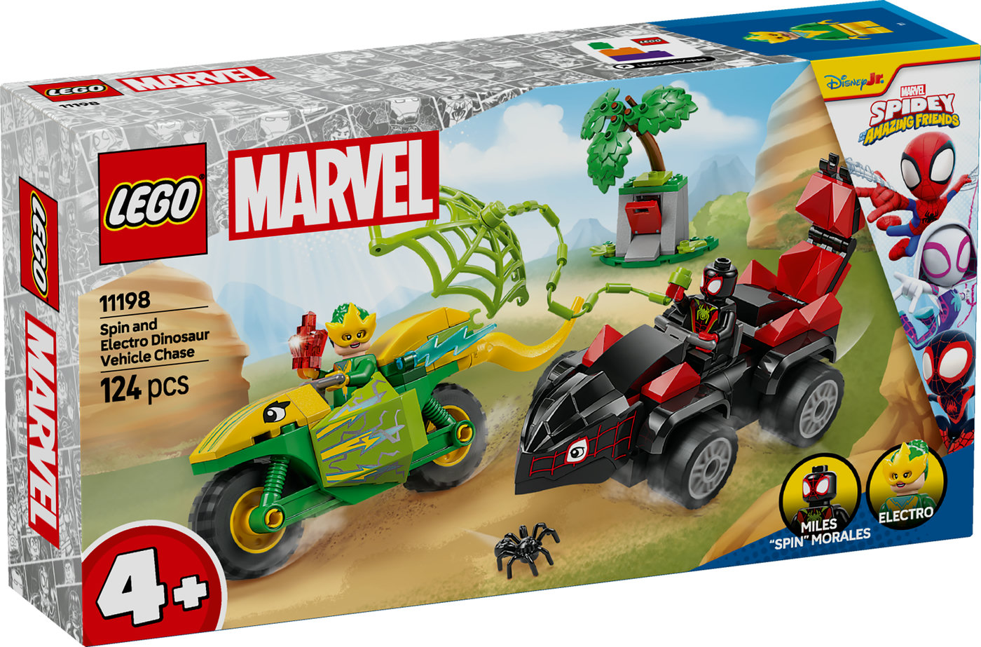 LEGO® Marvel Spidey And His Amazing Friends Suktukas ir Elektro dinozauro formos transporto priemonės gaudynės 11198