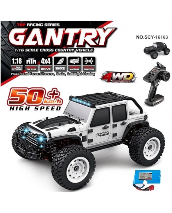 16103 Fast Rc Cars 50 km/h 1/16 Off Road 4WD su LED priekiniais žibintais, 2,4 G vandeniui atsparus nuotolinio valdymo