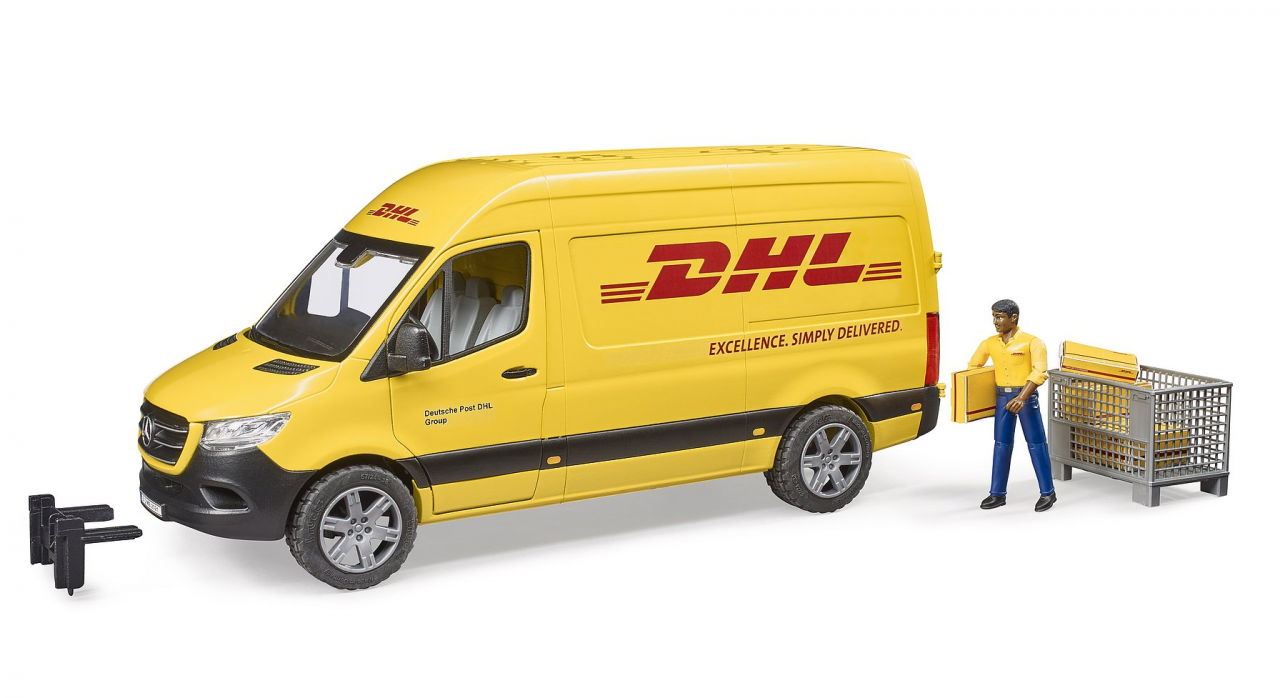 BRUDER 1:16 siuntų pristatymo furgonas MB Sprinter DHL su vairuotoju, 02671