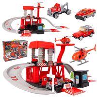 Žaislinė trasa - parkavimo komplektas + 3 metaliniai automobiliai ir sraigtasparnis