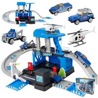 Žaislinė trasa - parkavimo komplektas + 3 metaliniai automobiliai ir sraigtasparnis