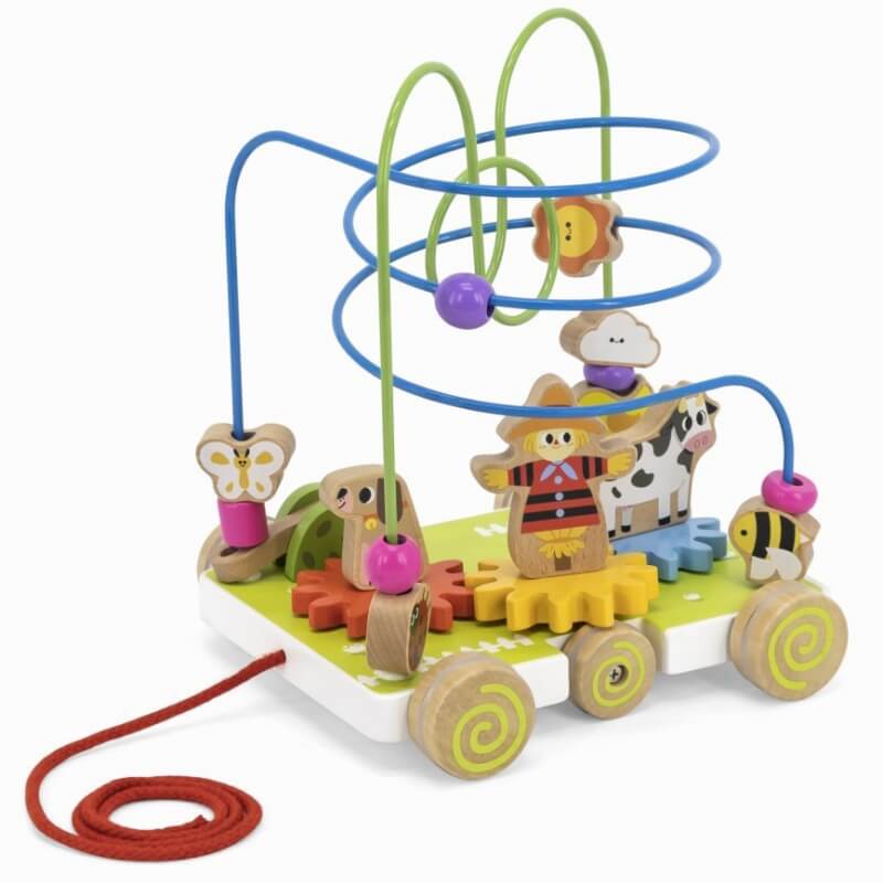 VIGA Traukiamas Žaislas Kūdikiams Montessori Medinis Labirintas 2in1 Ūkis