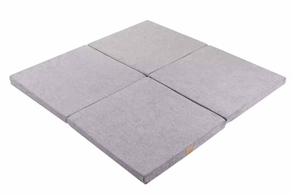 Kūdikių kvadratas 120x120 cm putplasčio sulankstomas žaidimų kilimėlis Sertifikuotas, aksomas, šviesiai pilkas