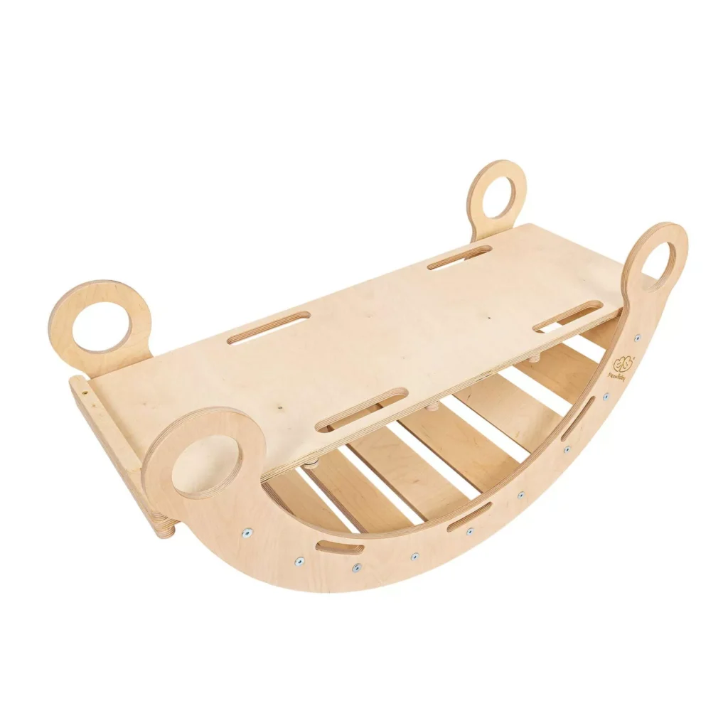 Mažas "Dream Rocker Classic Wood & Slide" su smėlio spalvos pagalve