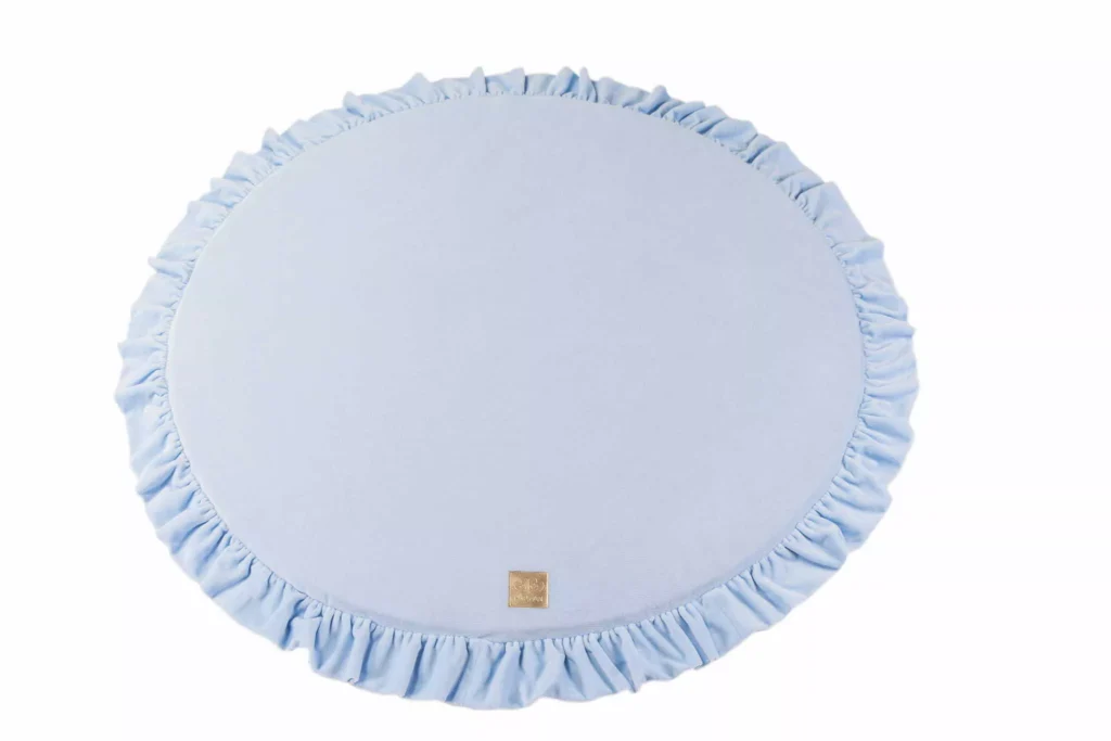 Kūdikių apvalus 100 cm putų žaidimų kilimėlis su apvadais, sertifikuotas, aksomas, kūdikių mėlyna