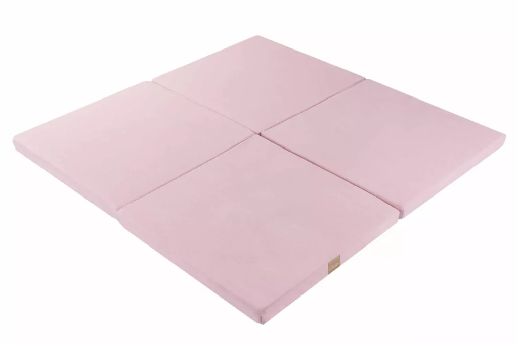 Kūdikių kvadratas 120x120 cm putplasčio sulankstomas žaidimų kilimėlis Sertifikuotas, aksomas, šviesiai rožinis