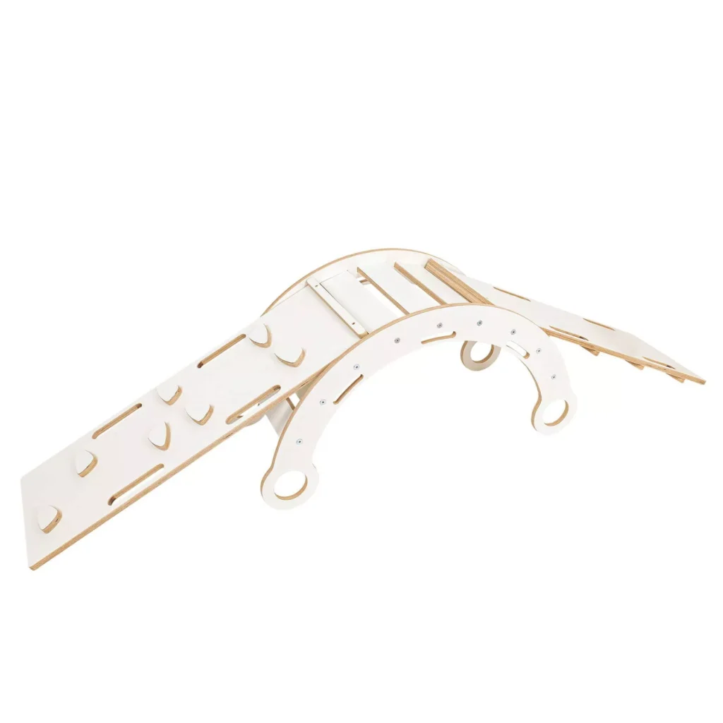 Vidutinė svajonių supynė "Medium Dream Rocker White Wood & Slide & Ladder" su pilka pagalve