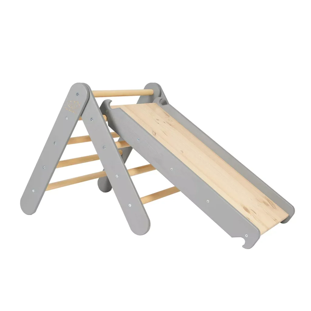 Kopėčios 60x61cm, Šliaužimo sienelė 2in1, Vaikiškas rinkinys, Medinės, Pilka