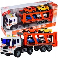 Žaislinis sunkvežimis vilkikas su transporto priemonėmis, šviesa ir garsu