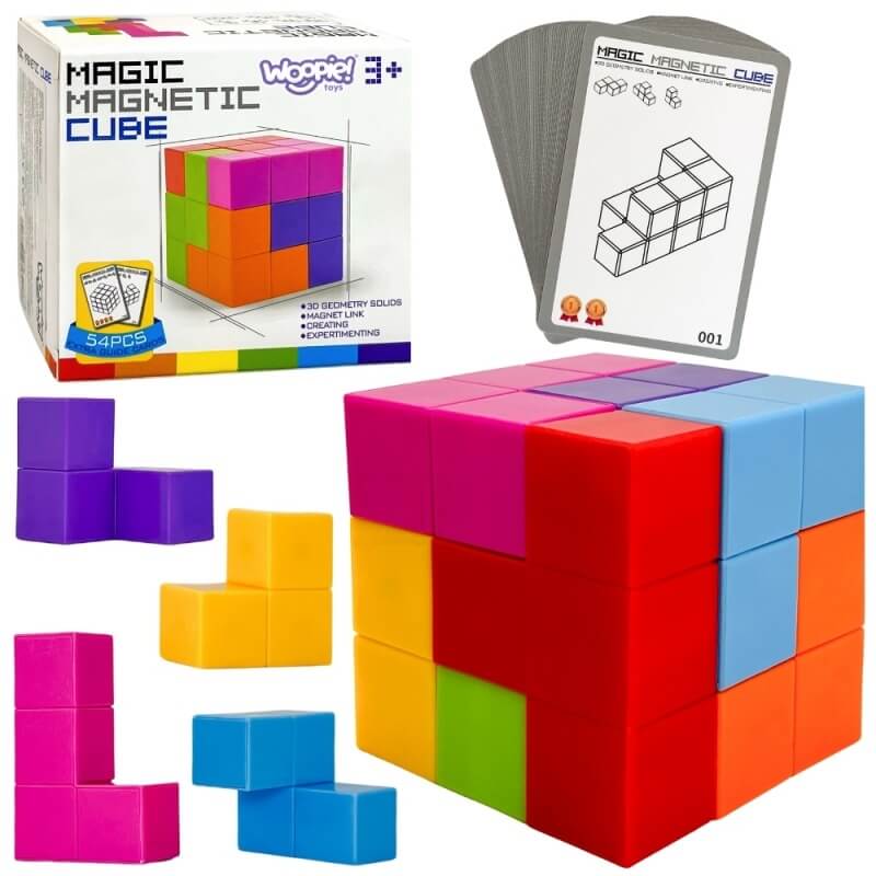 3D Magnetiniai Kubeliai Tetris Su Kortelėmis, Nuo 3 Metų