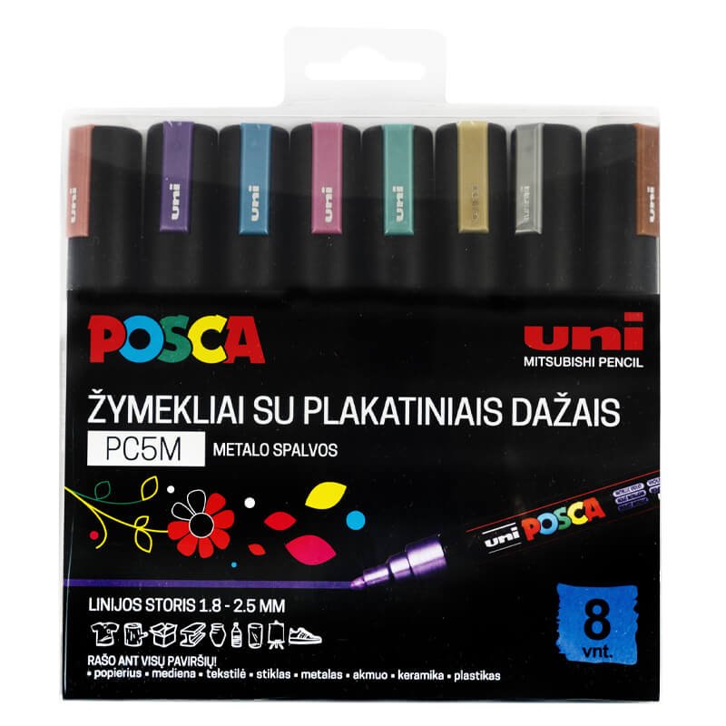 Akriliniai markeriai Posca PC-5M Metallic 8 vnt.