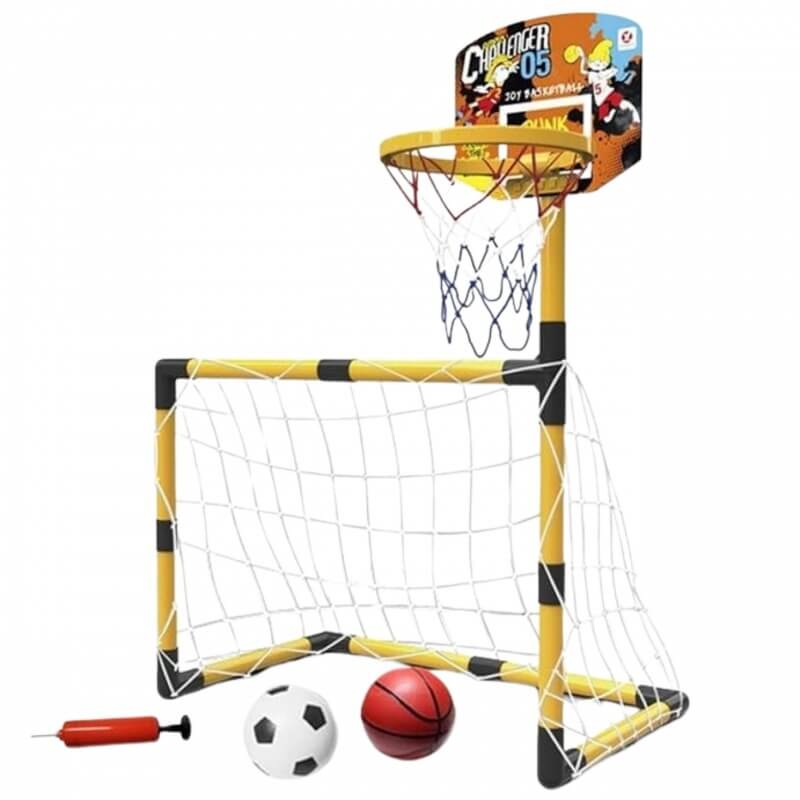 Vaikiškas 2in1 Krepšinio Ir Futbolo Rinkinys Su Vartais Ir Kamuoliu