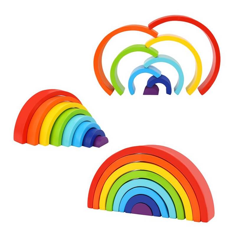 Tooky Toy Medinė Vaivorykštės Dėlionė Montessori Kūrybinės Kaladėlės FSC Sertifikuota
