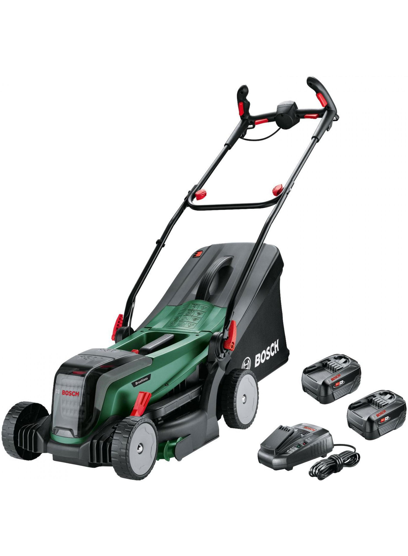 Akumuliatorinė vejapjovė BOSCH Universal Rotak 2x18V-37-550, 2 x 18 V, 2 x 4,0 Ah, 37 cm, 40 l