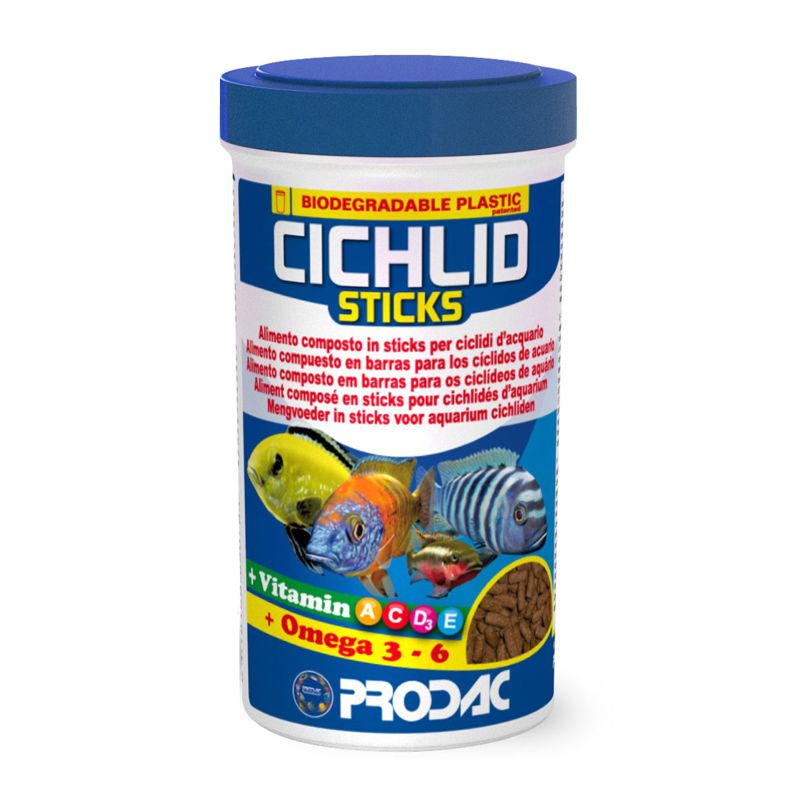 Prodac Cichlid Sticks maistas žuvims, dideliems ciklidams; 90g/250ml, 450g/1200ml