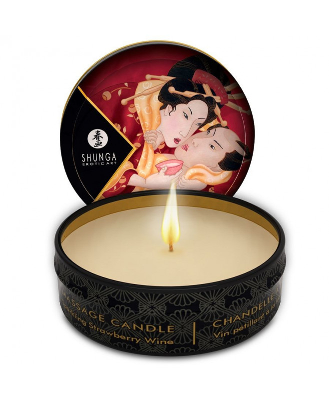 SHUNGA MINI CARESS BY CANDELIGHT STRAWBERRIES AND CAVA MASSAGE CANDLE 30 ML