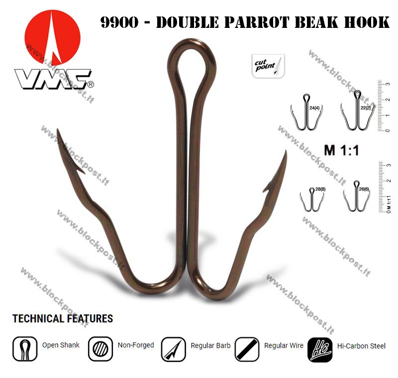 VMC 9900BZ dvišakis kabliukas Double Parrot Beak bronza 8